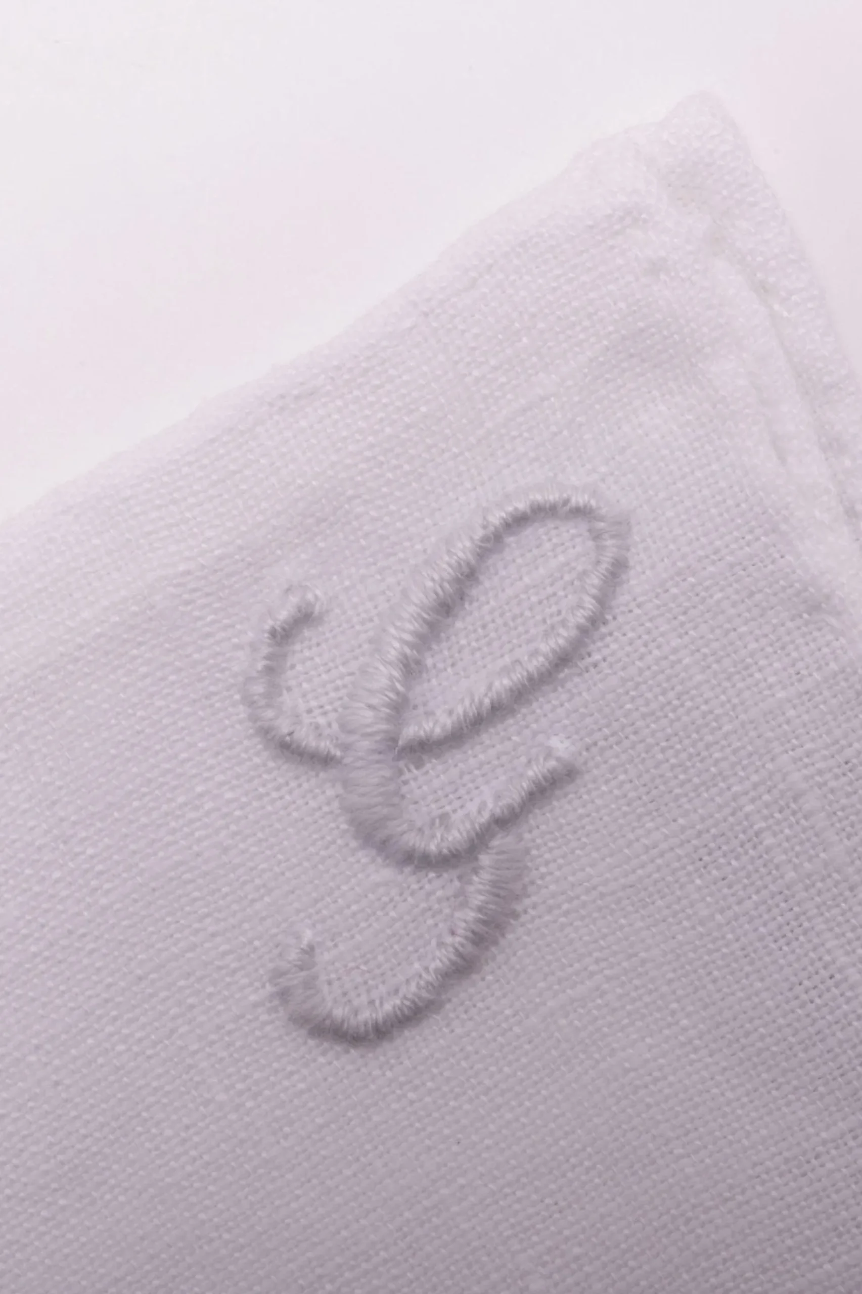 Hand-Embroidered Initial "G" White Linen Pocket Square
