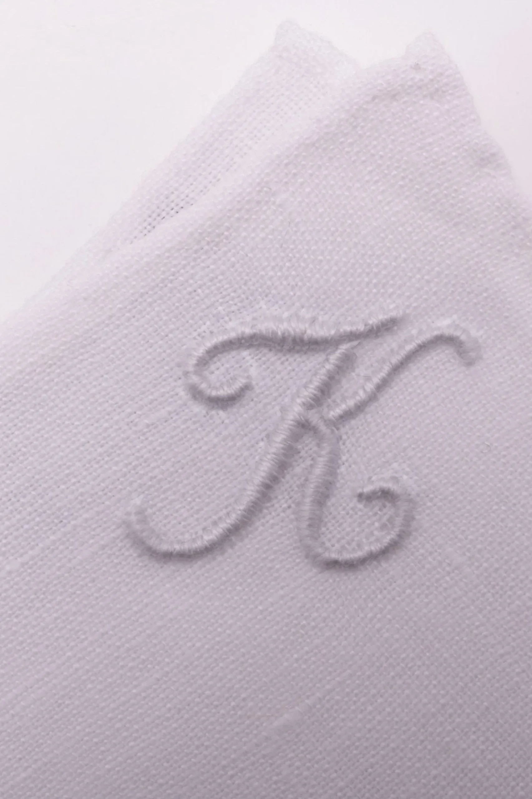 Hand-Embroidered Initial "K" White Linen Pocket Square