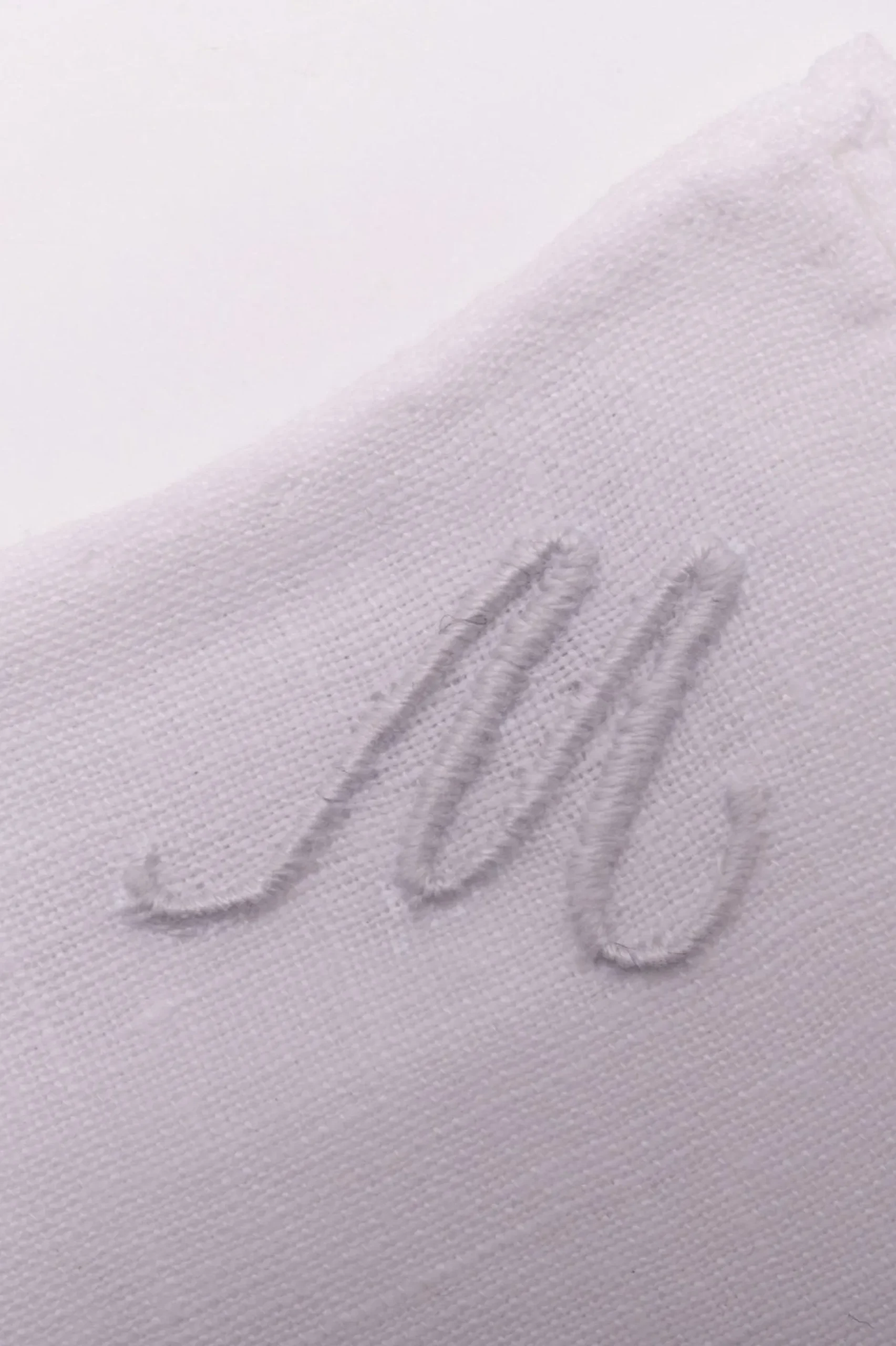 Hand-Embroidered Initial "M" White Linen Pocket Square