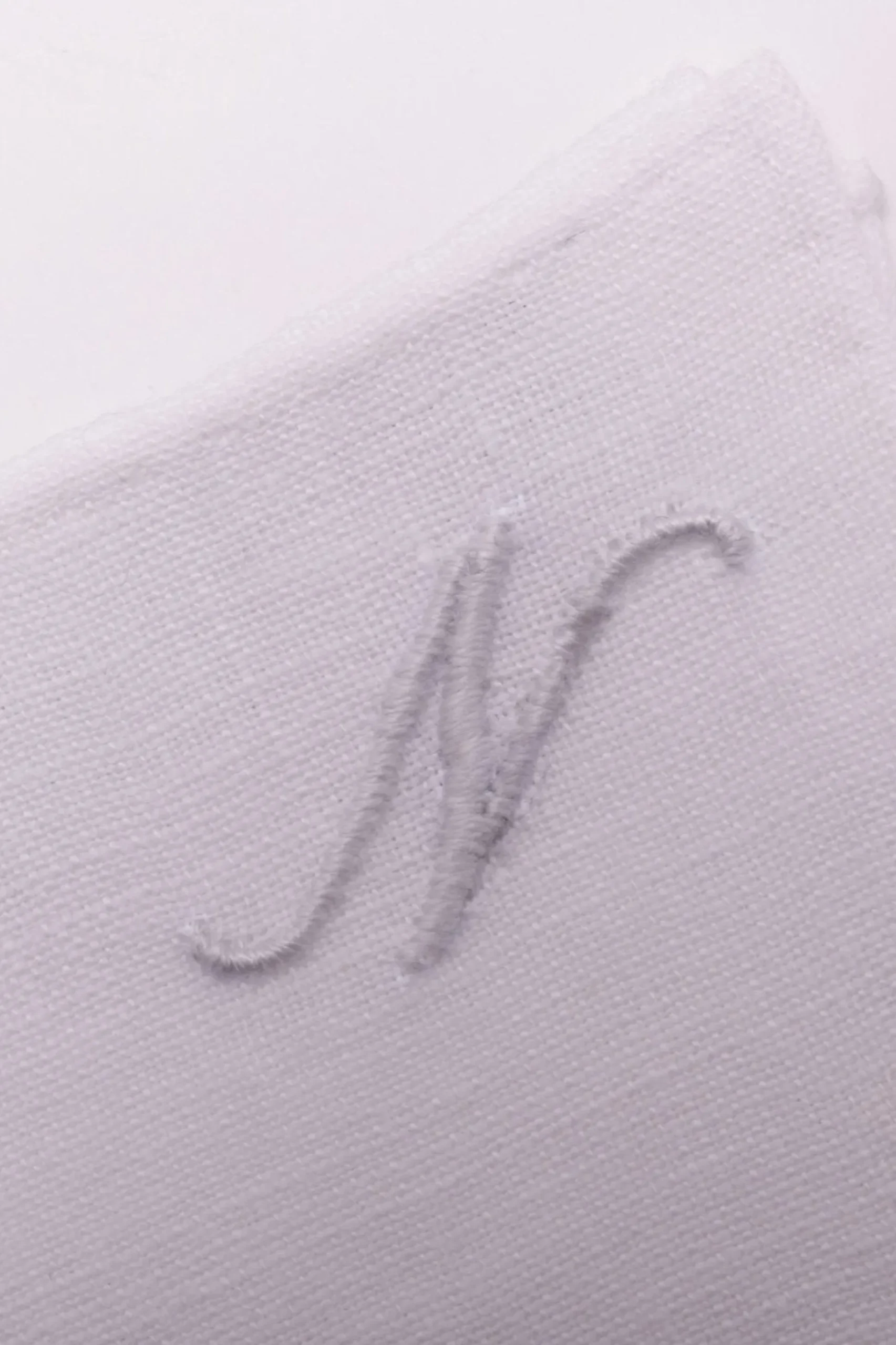 Hand-Embroidered Initial "N" White Linen Pocket Square