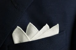 Hand-Embroidered Initial "O" White Linen Pocket Square