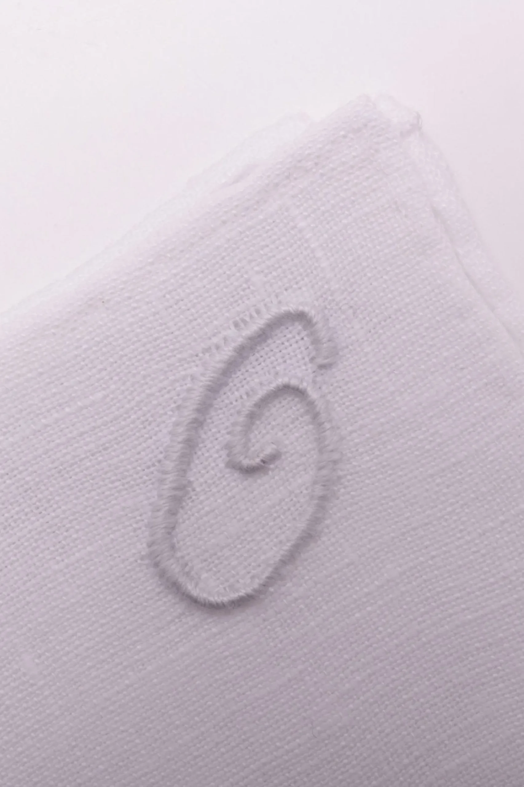 Hand-Embroidered Initial "O" White Linen Pocket Square