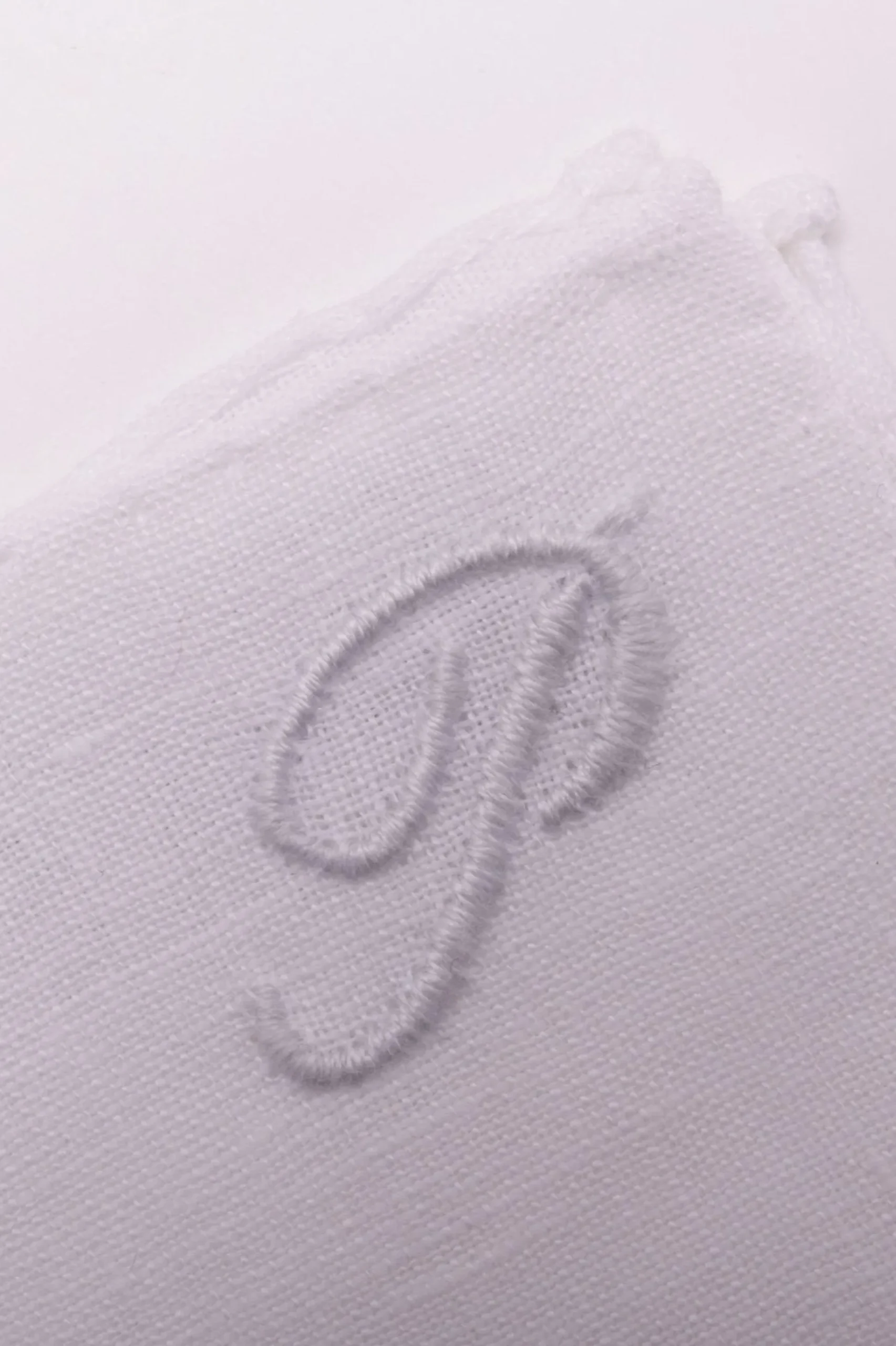 Hand-Embroidered Initial "P" White Linen Pocket Square