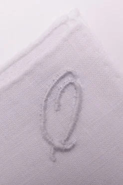 Hand-Embroidered Initial "Q" White Linen Pocket Square