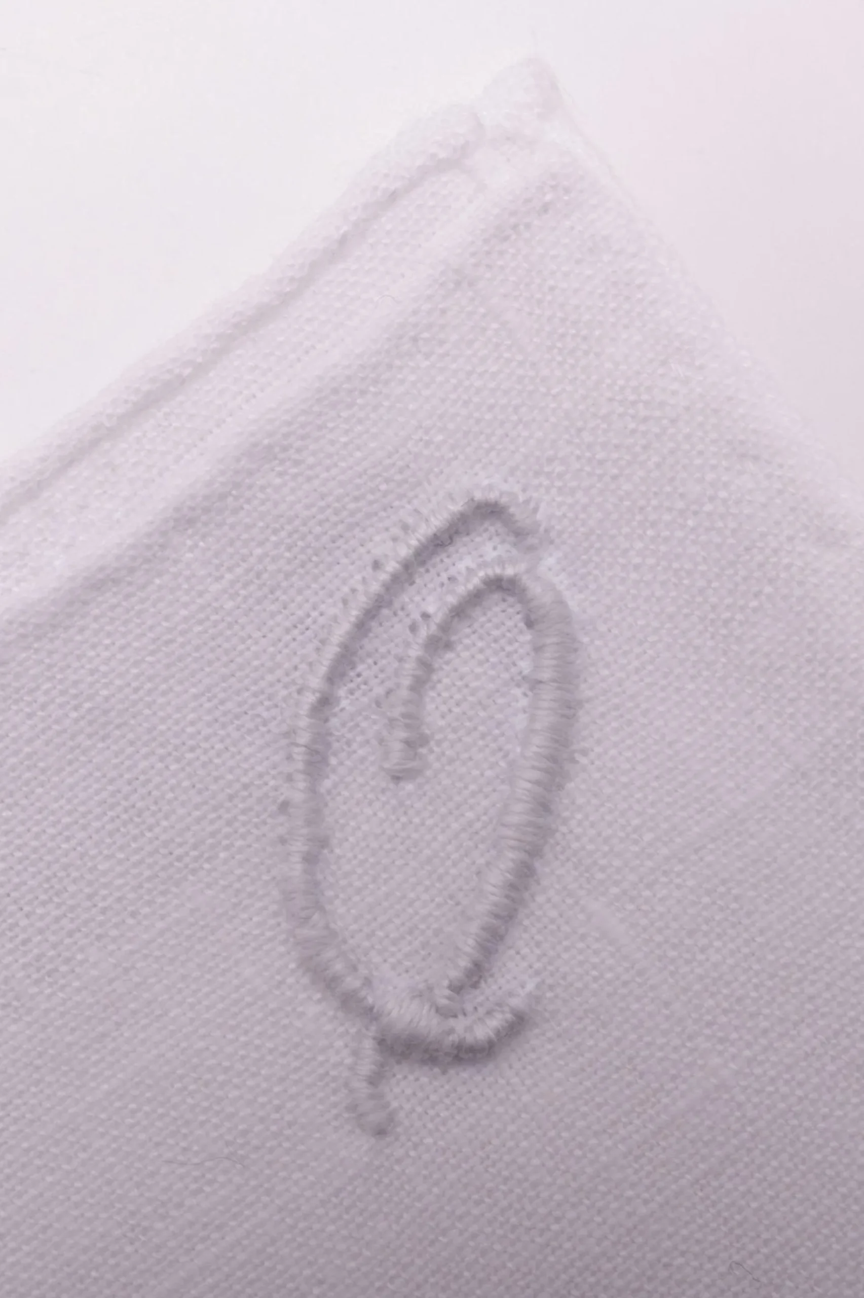 Hand-Embroidered Initial "Q" White Linen Pocket Square