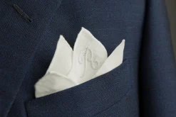 Hand-Embroidered Initial "S" White Linen Pocket Square