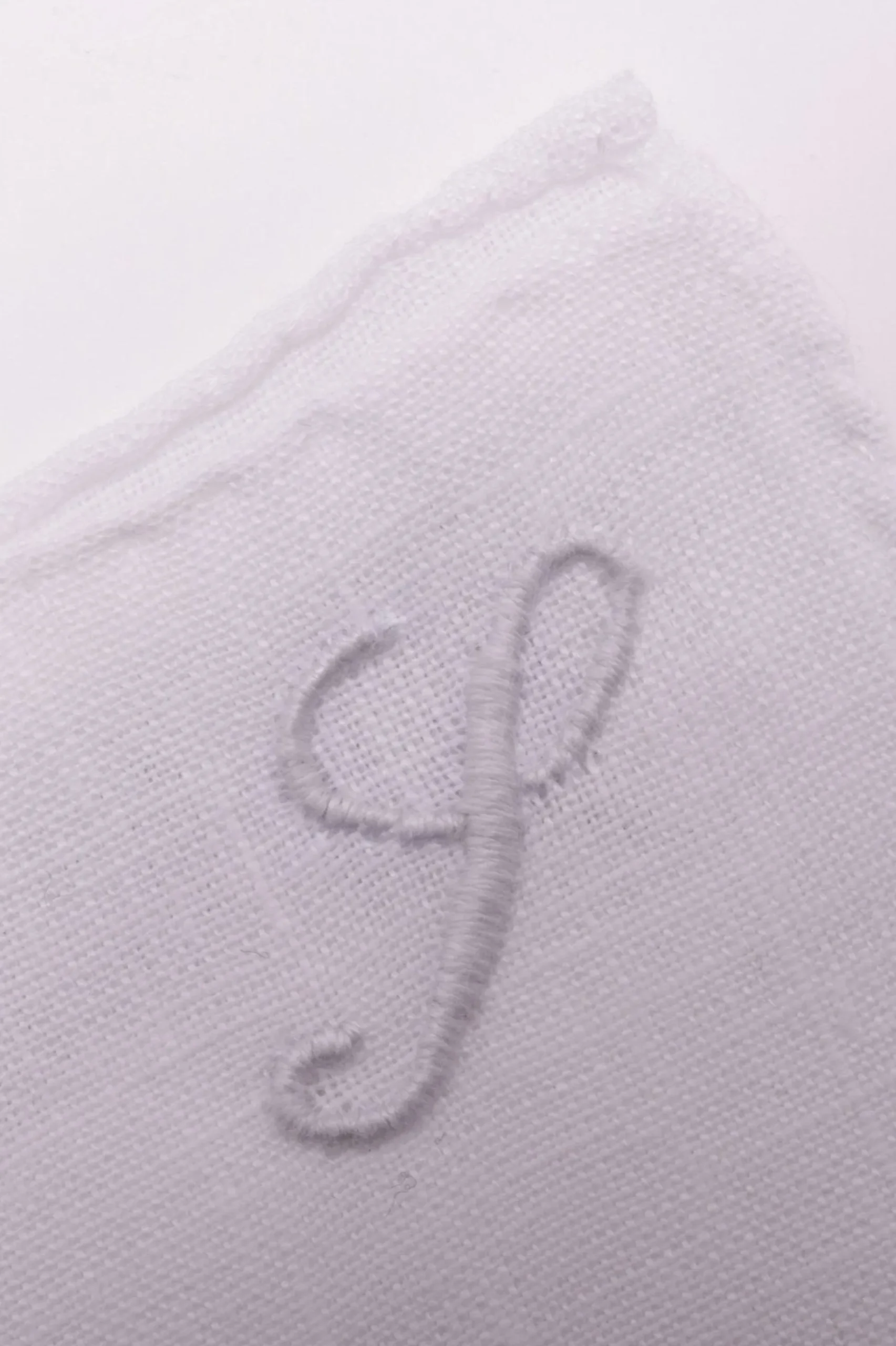 Hand-Embroidered Initial "S" White Linen Pocket Square
