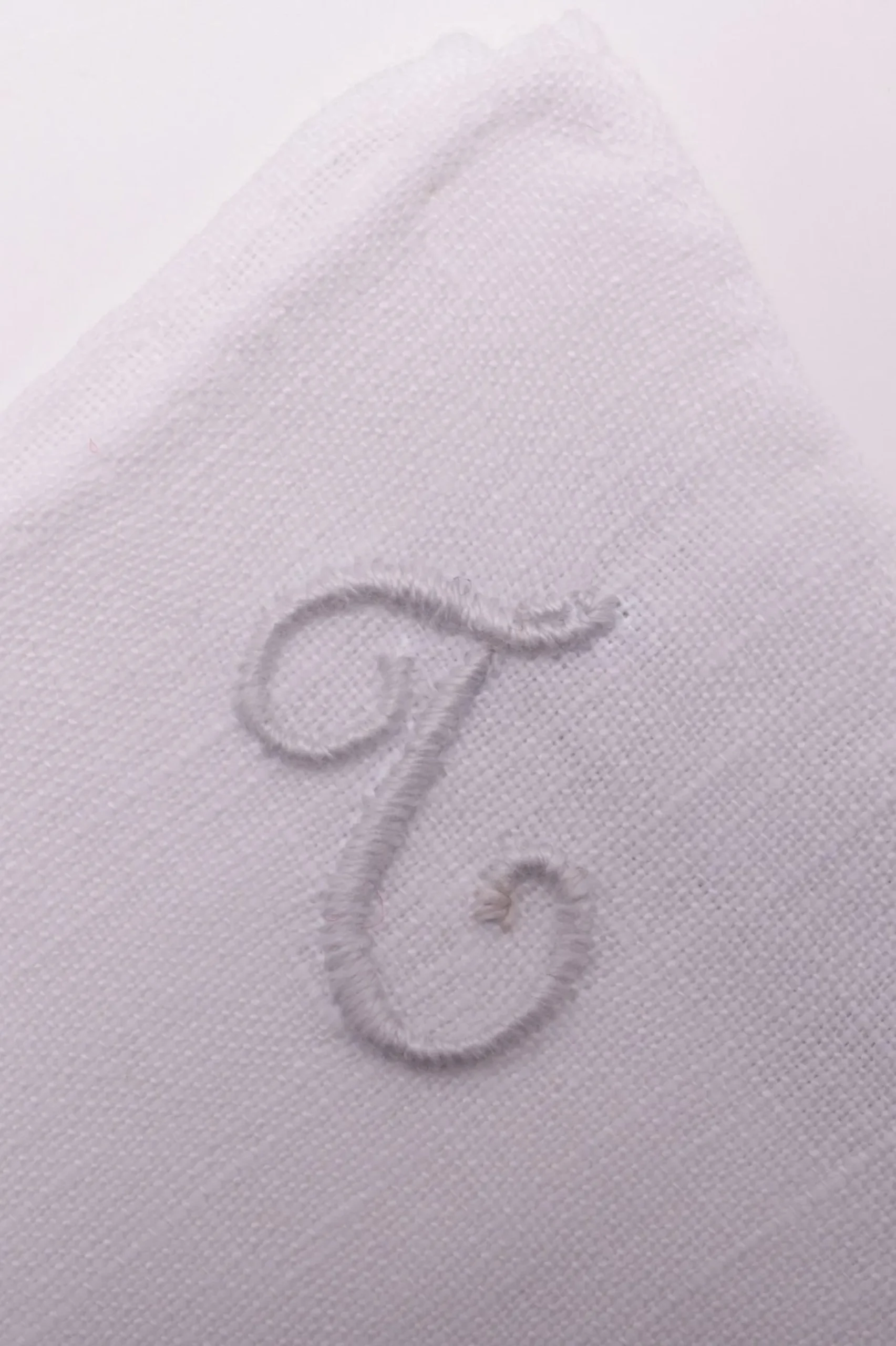 Hand-Embroidered Initial "T" White Linen Pocket Square