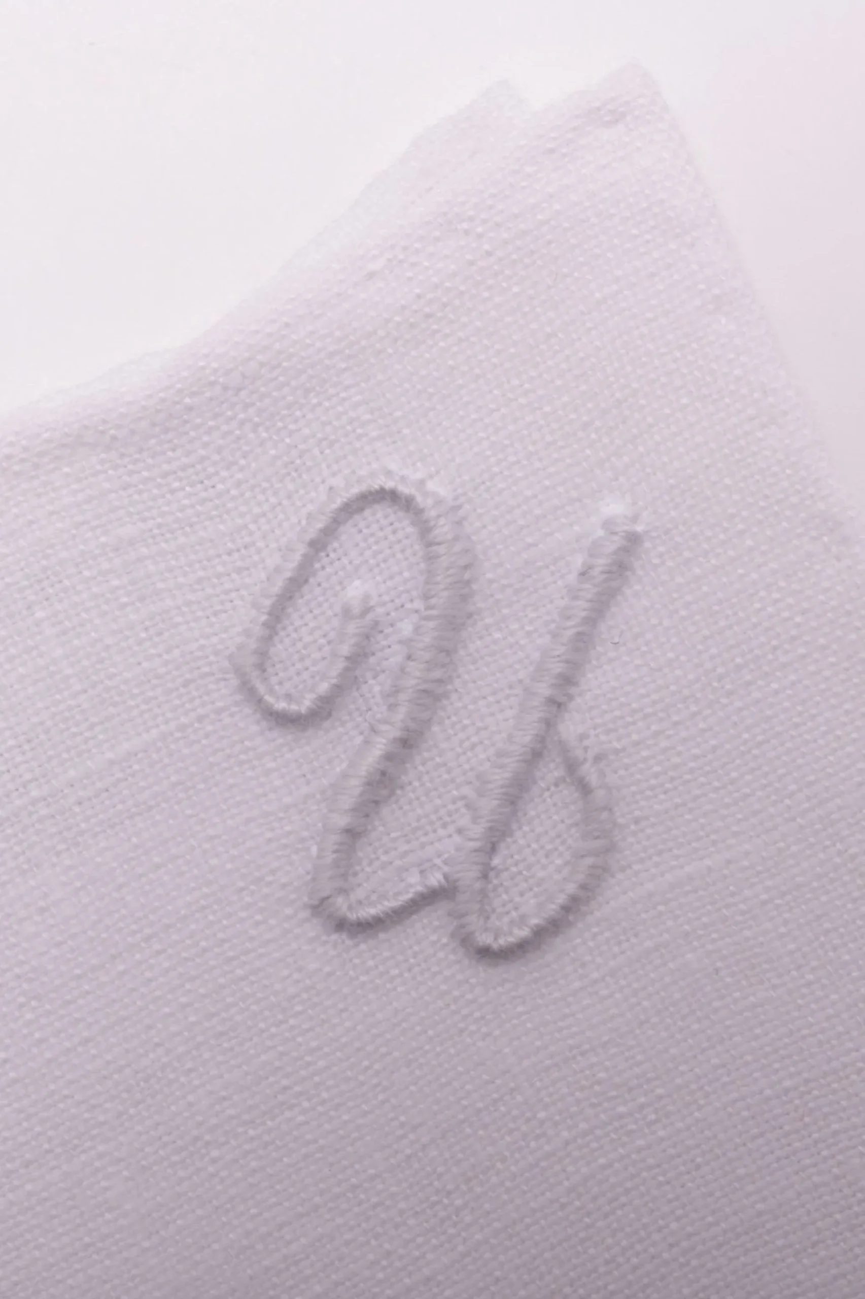 Hand-Embroidered Initial "U" White Linen Pocket Square