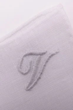 Hand-Embroidered Initial "V" White Linen Pocket Square