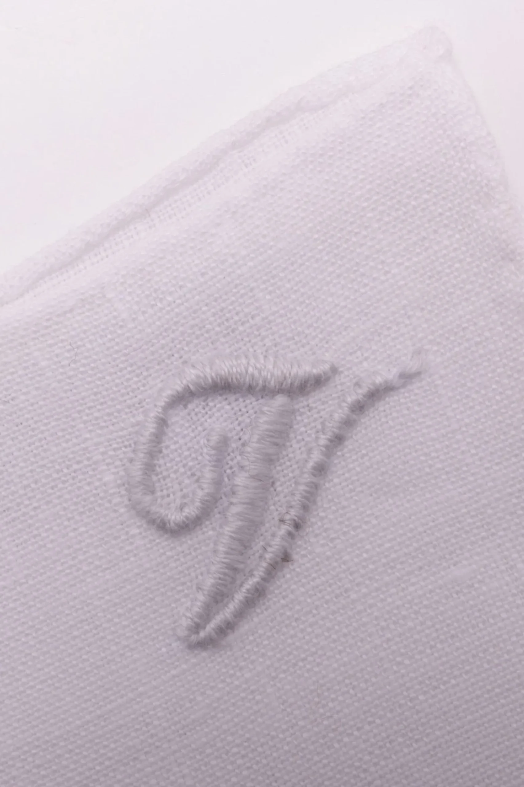 Hand-Embroidered Initial "V" White Linen Pocket Square