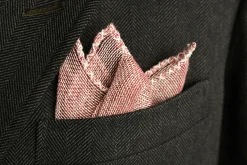 Handrolled Burgundy X-Stitch Linen Pocket Square