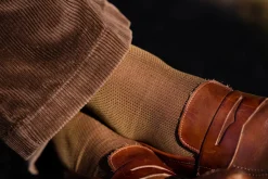 Khaki and Dark Red Two-Tone Cotton Socks