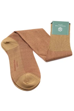 Khaki and Dark Red Two-Tone Cotton Socks