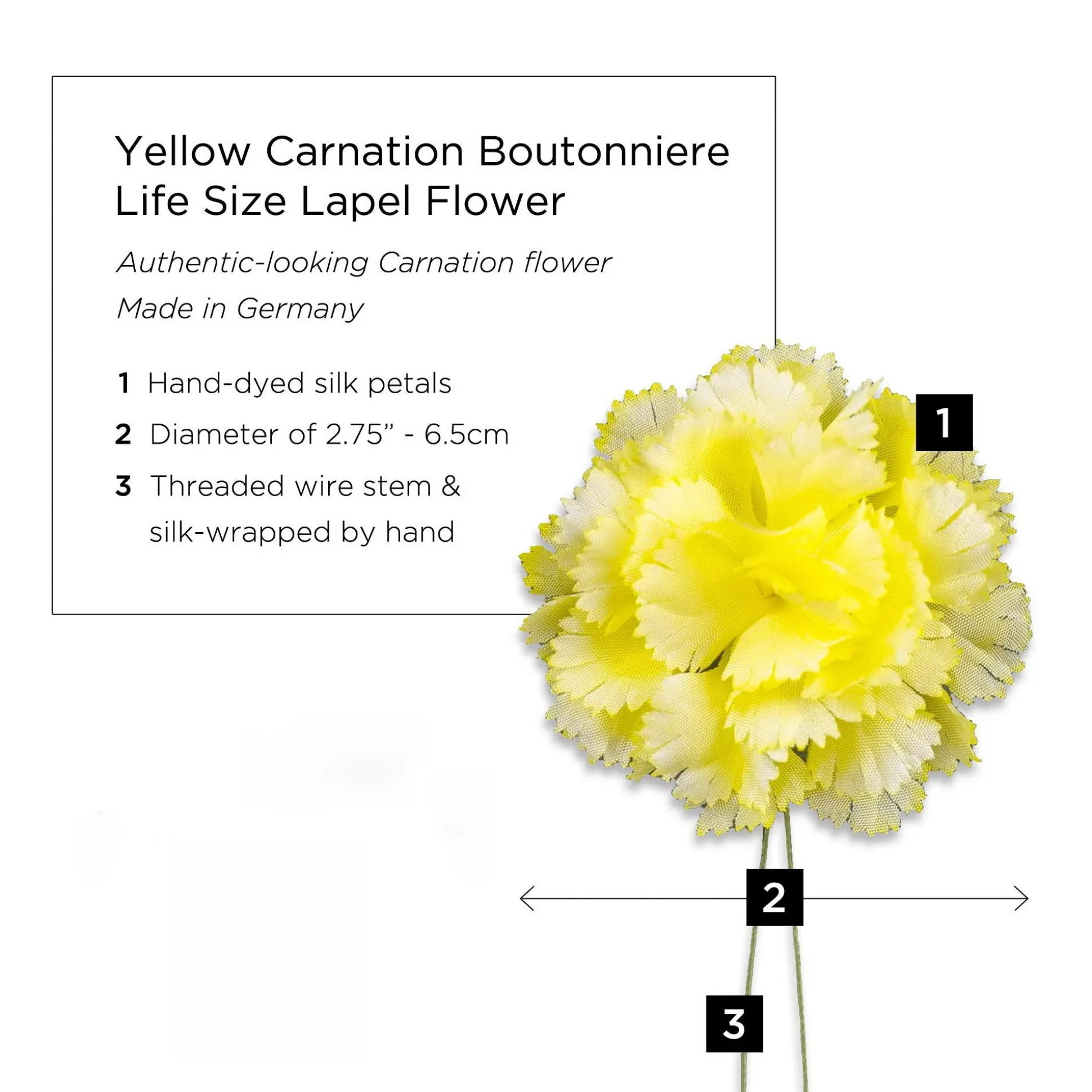Life-Sized Bright Yellow Carnation Boutonnière Flower
