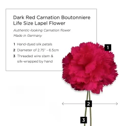 Life-Sized Dark Red Carnation Boutonnière Flower