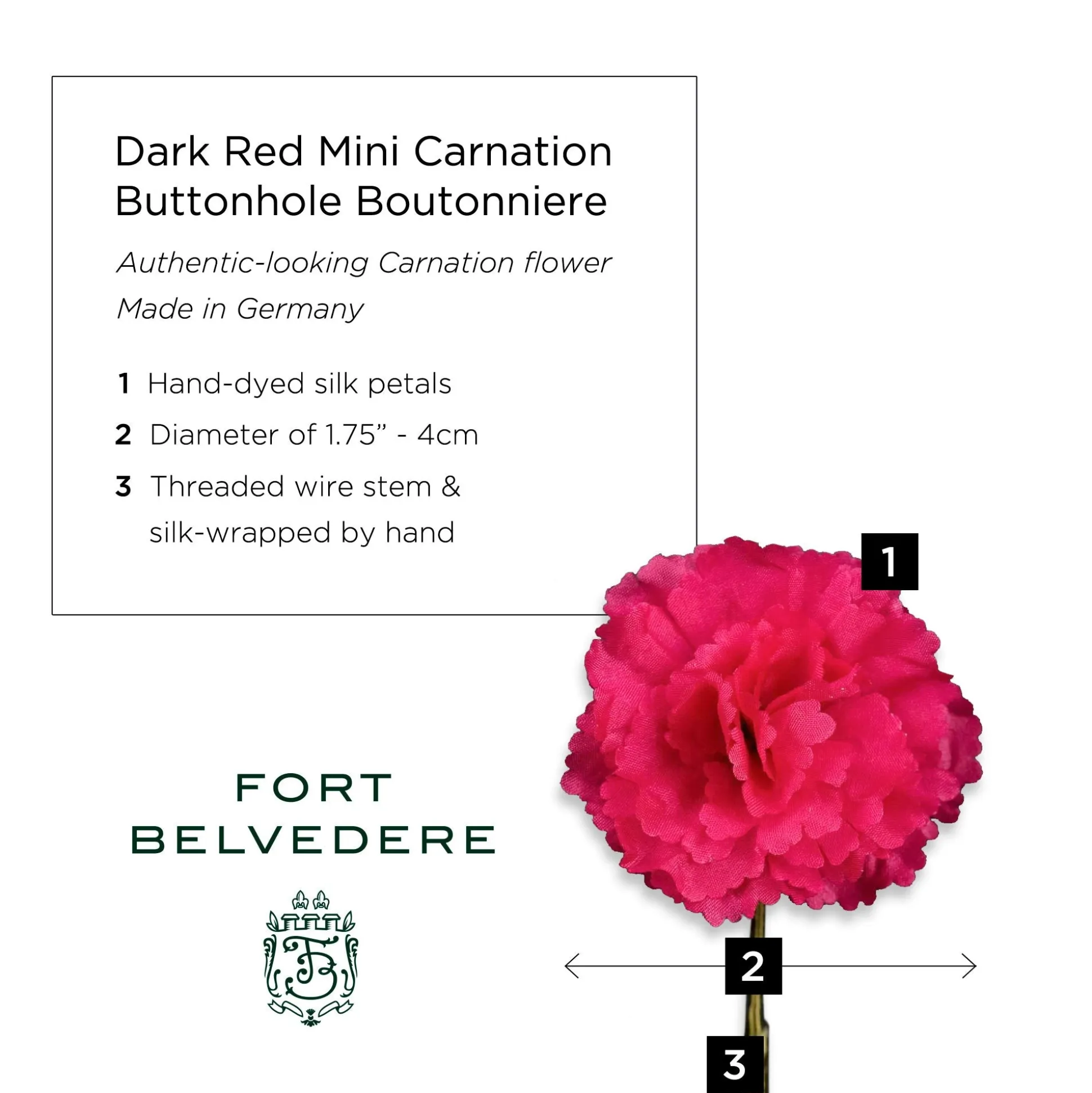 Life-Sized Dark Red Carnation Boutonnière Flower