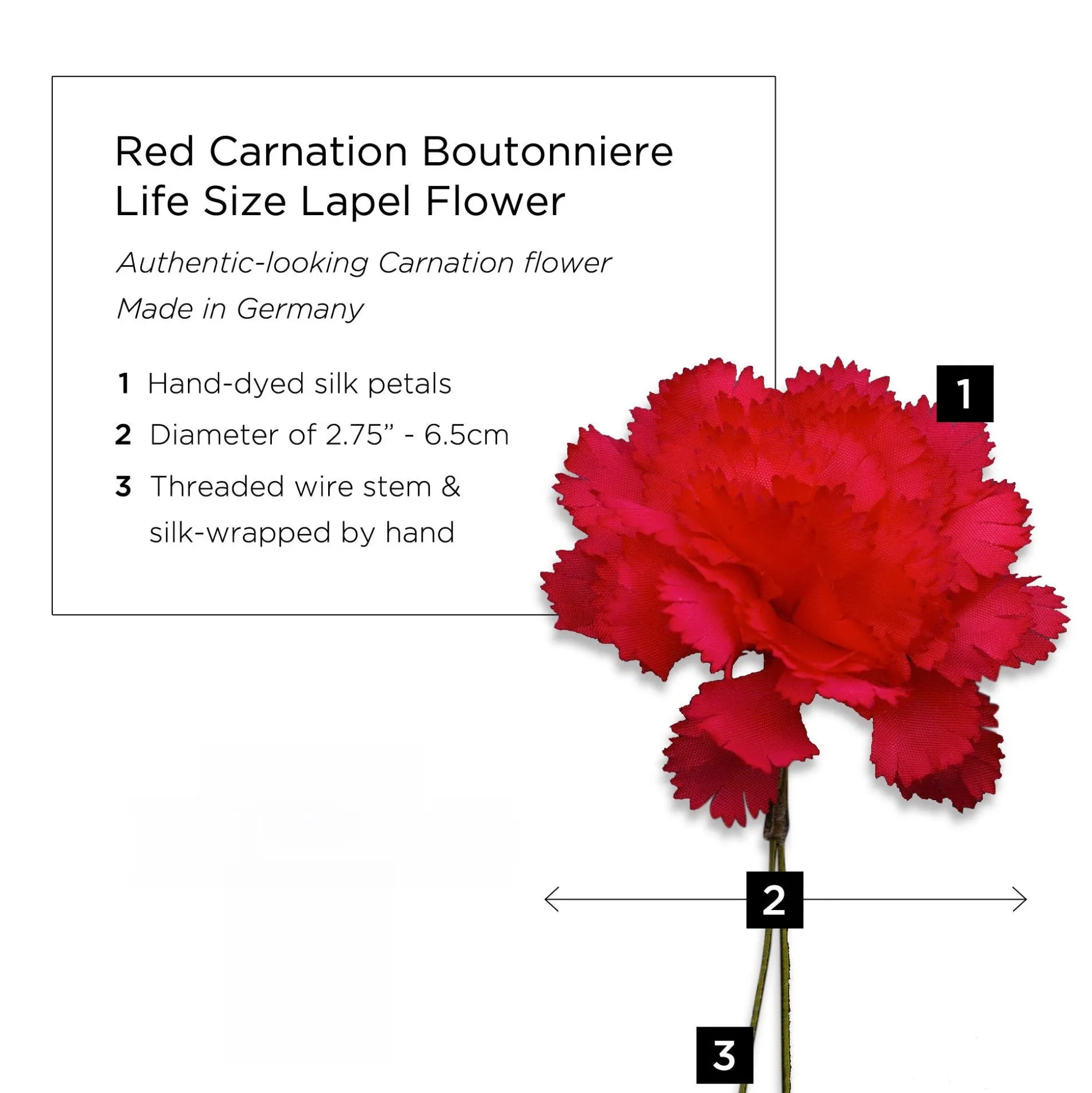 Life-Size Red Carnation Boutonnière Flower