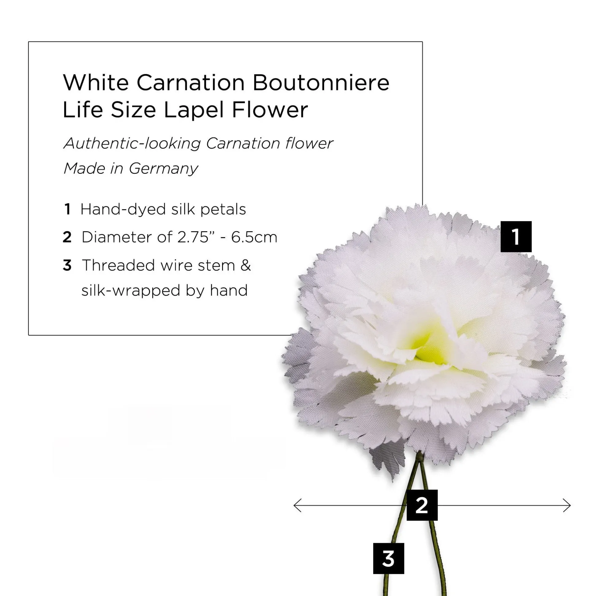 Life-Size White Carnation Boutonnière Flower