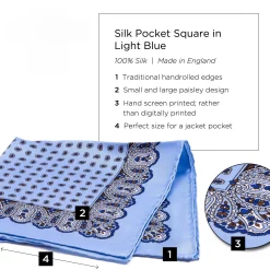 Light Blue Large & Small Paisley Silk Pocket Square