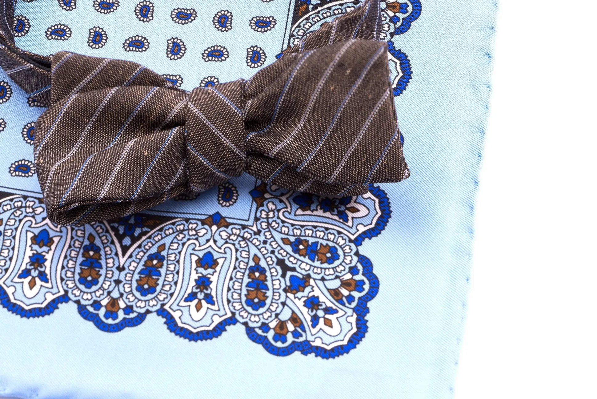 Light Blue Large & Small Paisley Silk Pocket Square