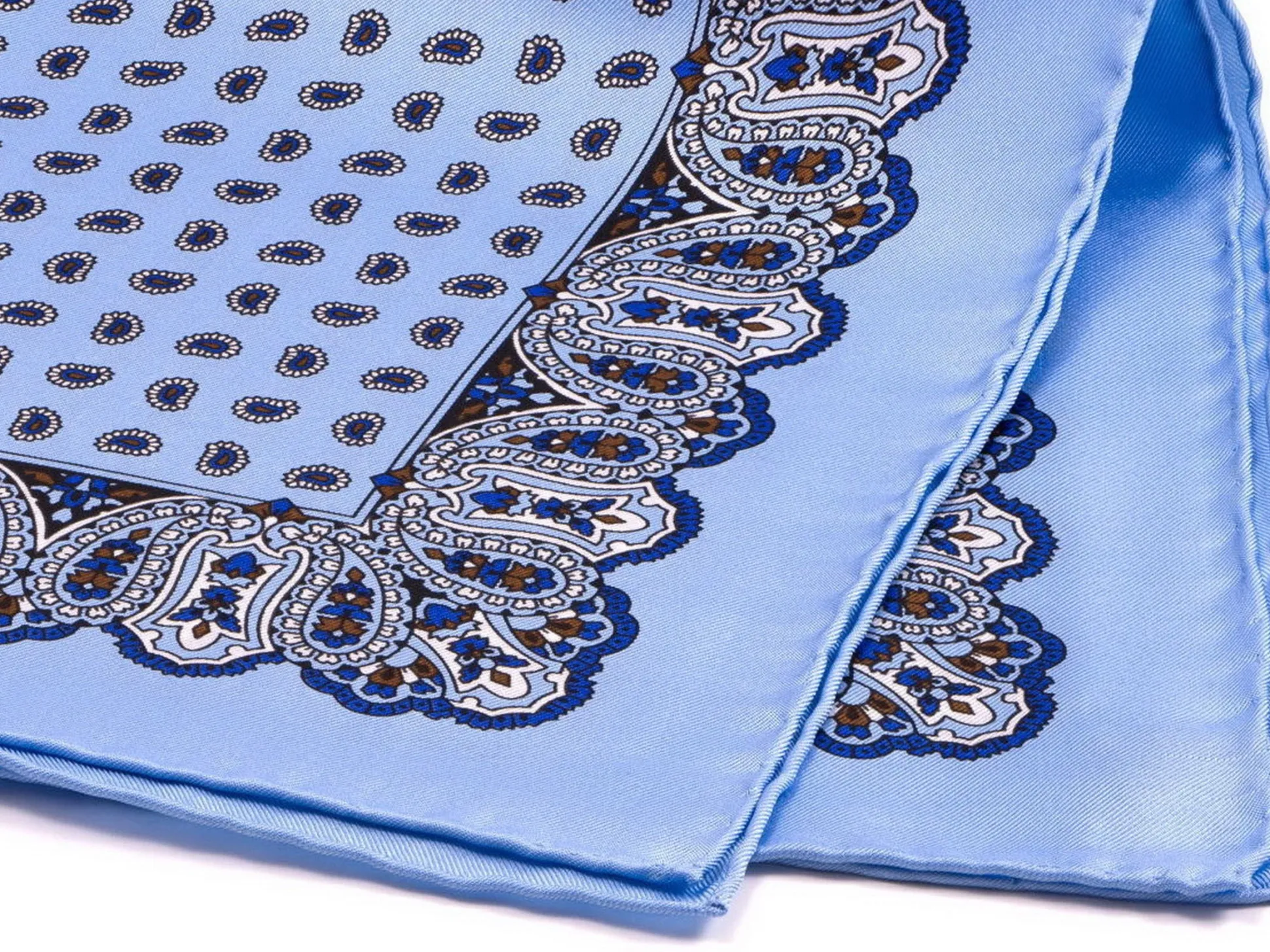 Light Blue Large & Small Paisley Silk Pocket Square