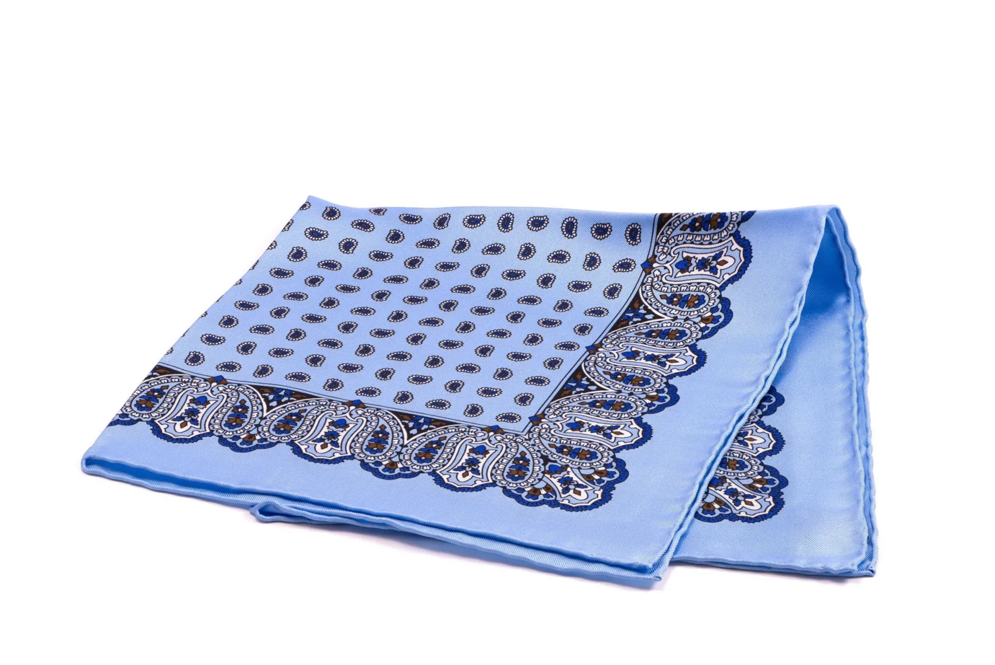 Light Blue Large & Small Paisley Silk Pocket Square