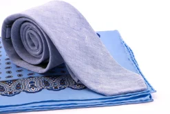 Light Blue Large & Small Paisley Silk Pocket Square