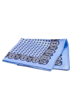 Light Blue Large & Small Paisley Silk Pocket Square