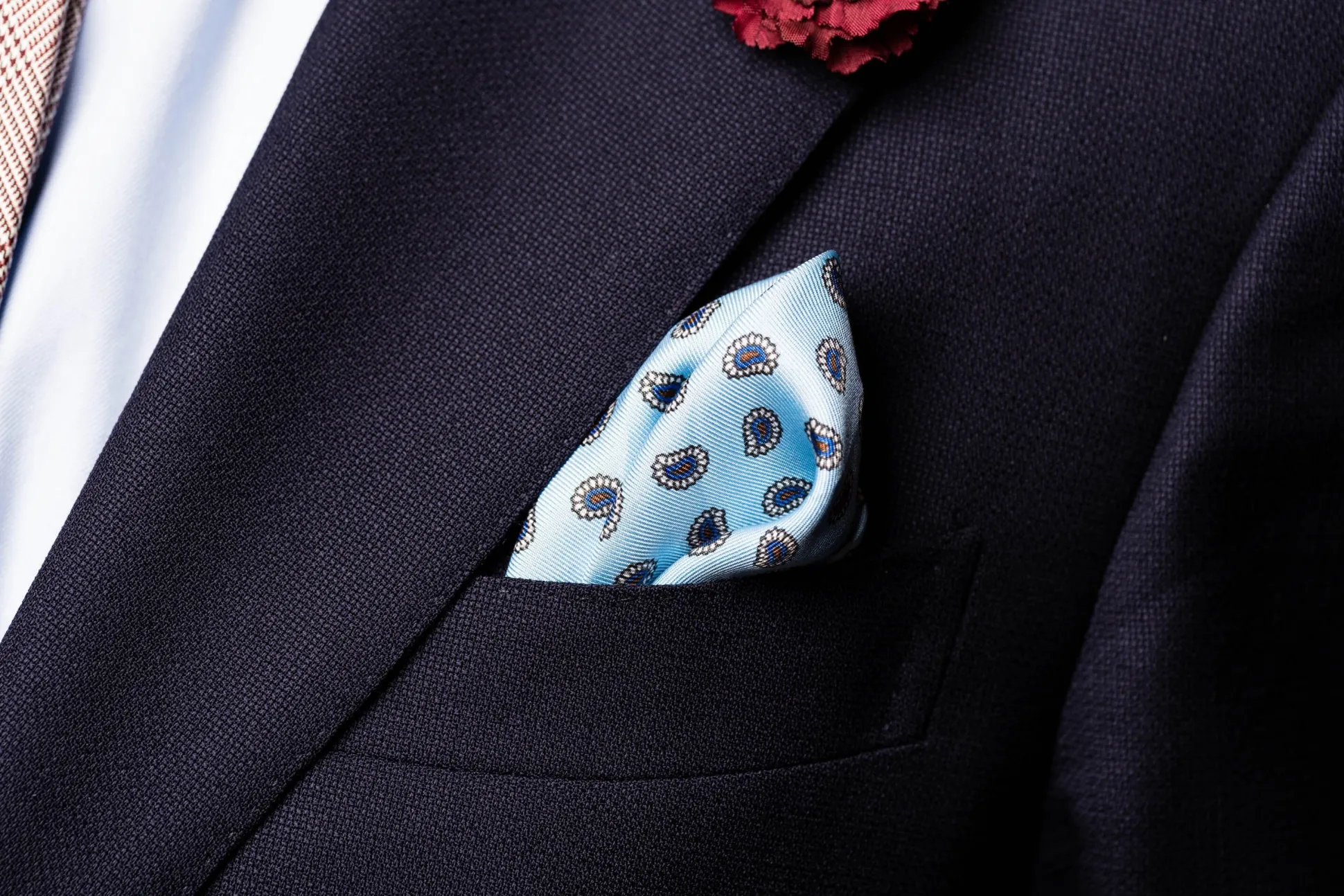 Light Blue Large & Small Paisley Silk Pocket Square