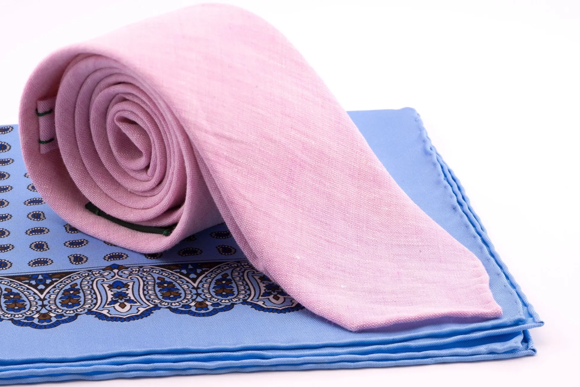 Light Blue Large & Small Paisley Silk Pocket Square