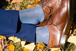 Light Blue & Navy Blue Two-Tone Cotton Socks