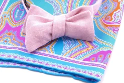 Light Blue & Pink Large Paisley Silk Pocket Square