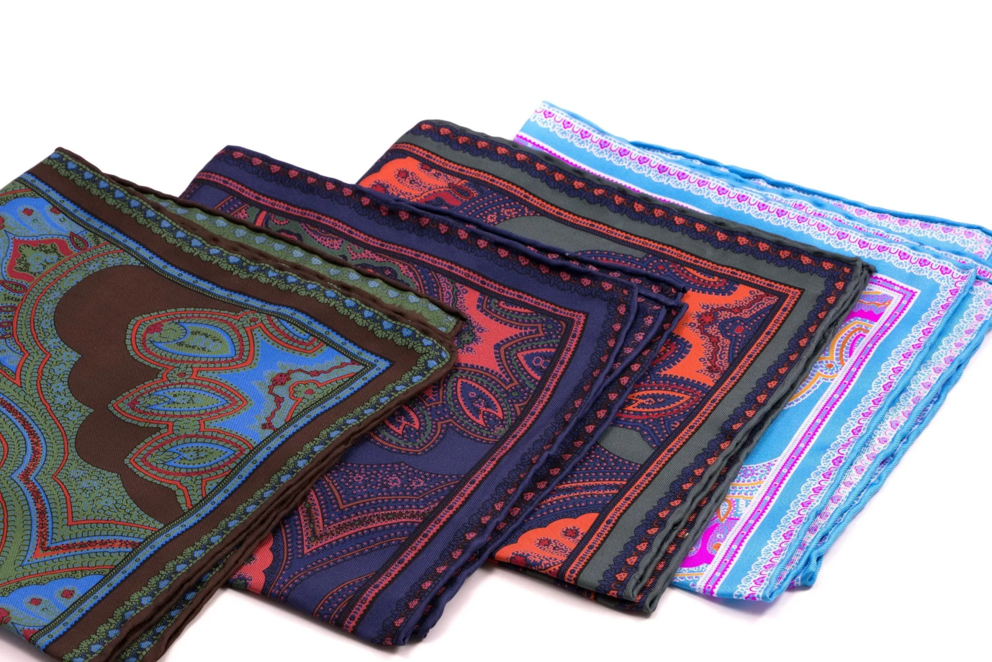 Light Blue & Pink Large Paisley Silk Pocket Square