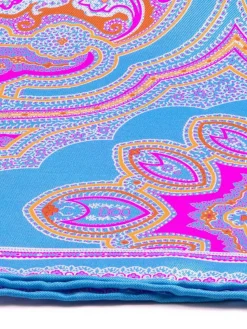 Light Blue & Pink Large Paisley Silk Pocket Square