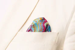 Light Blue & Pink Large Paisley Silk Pocket Square