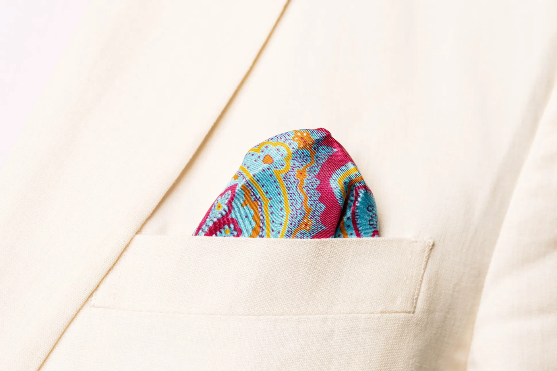 Light Blue & Pink Large Paisley Silk Pocket Square