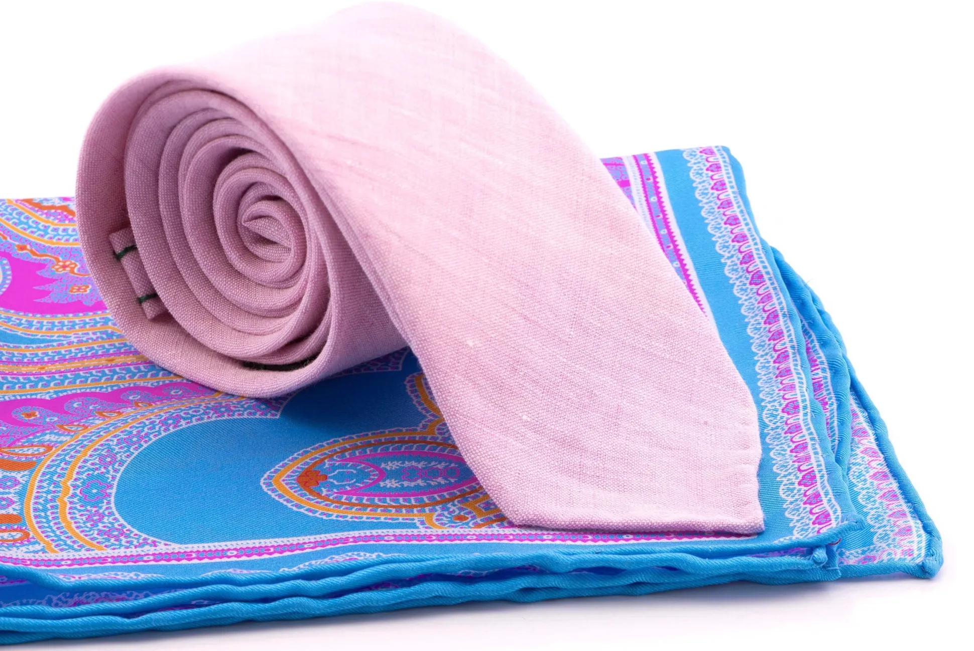 Light Blue & Pink Large Paisley Silk Pocket Square