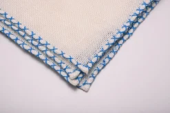 Light Blue X-Stitch Edge White Linen Pocket Square