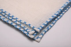 Light Blue X-Stitch Edge White Linen Pocket Square