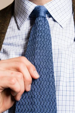 Light Blue Zigzag Silk Knit Tie