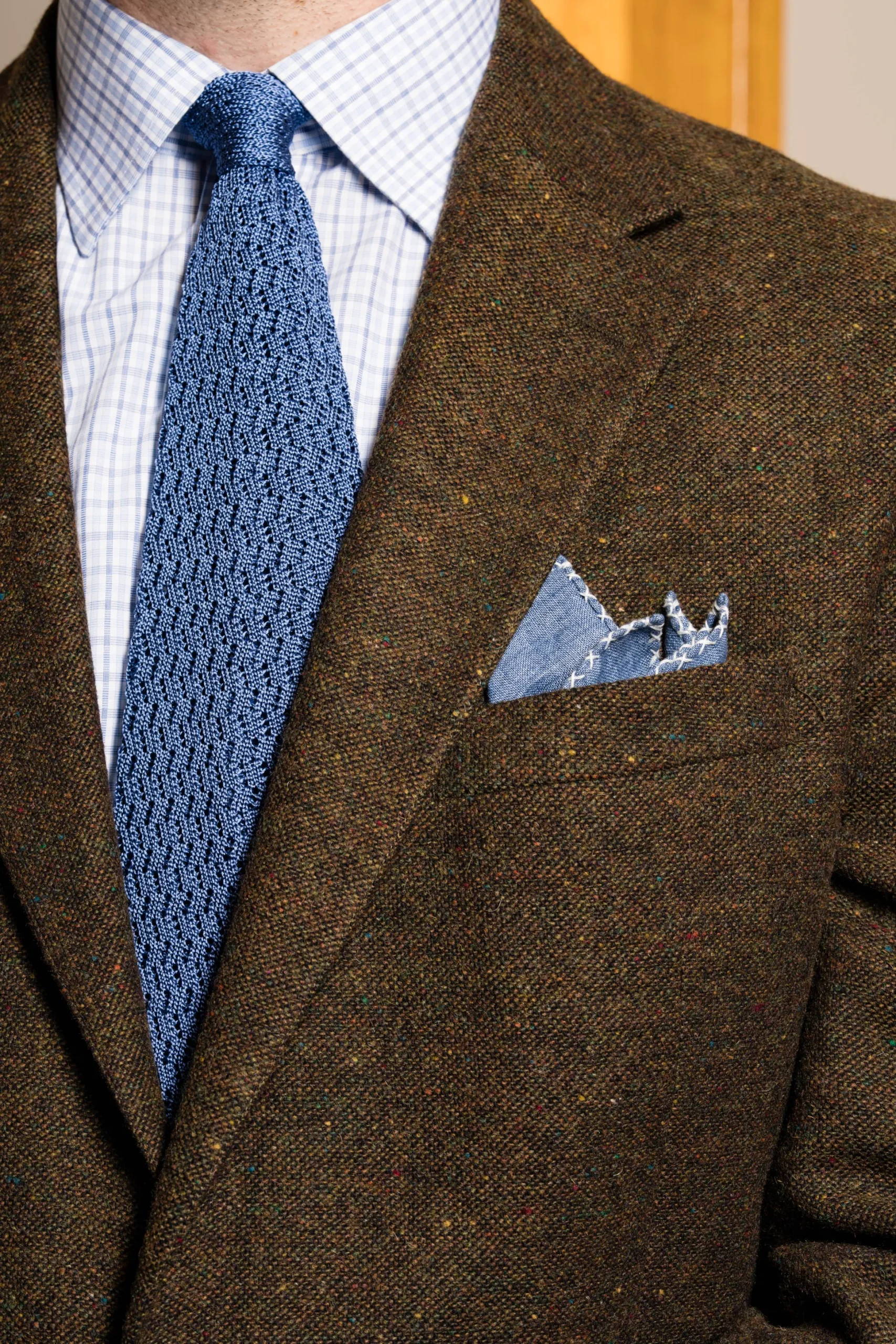 Light Blue Zigzag Silk Knit Tie