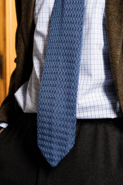 Light Blue Zigzag Silk Knit Tie
