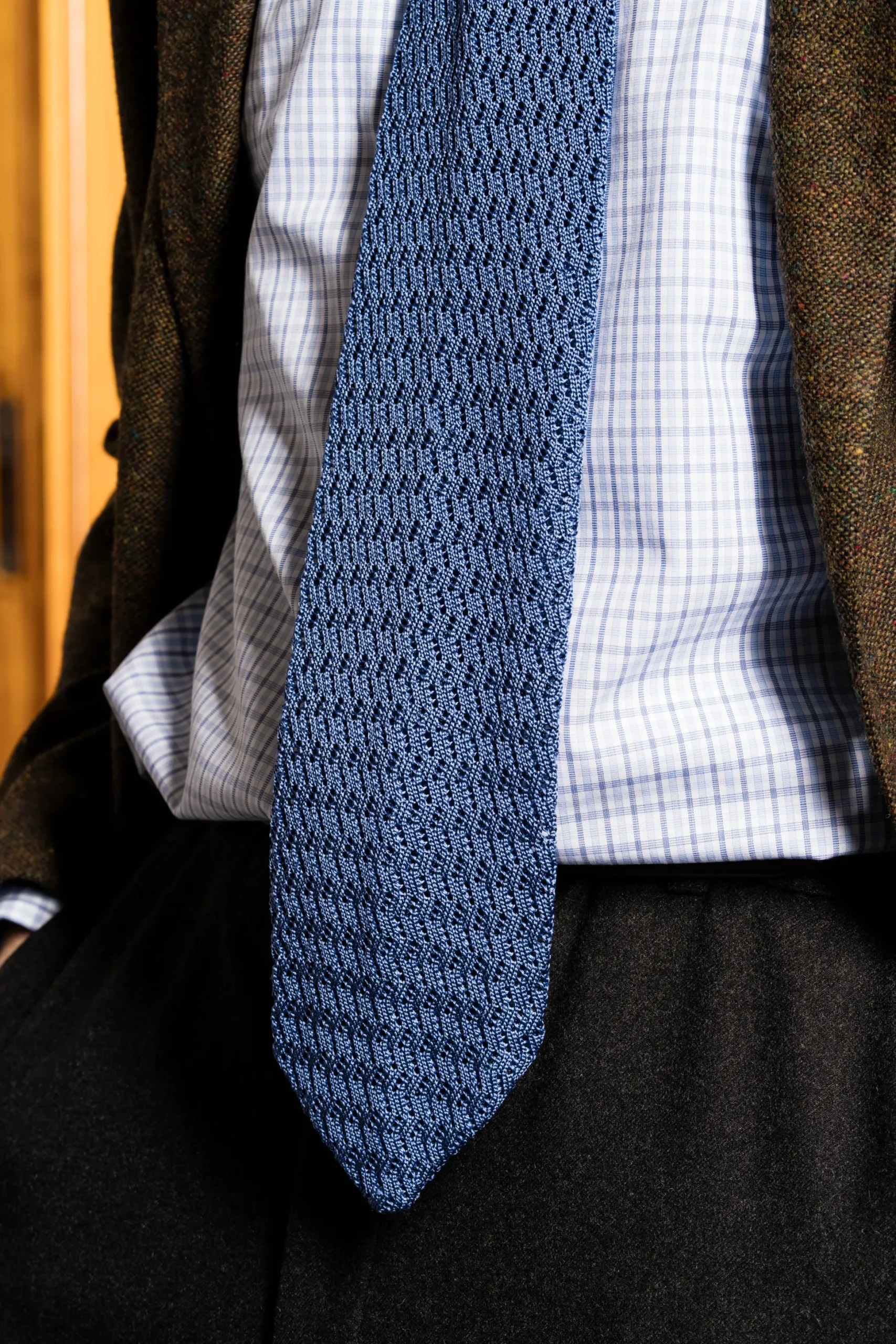 Light Blue Zigzag Silk Knit Tie