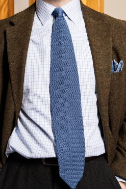 Light Blue Zigzag Silk Knit Tie