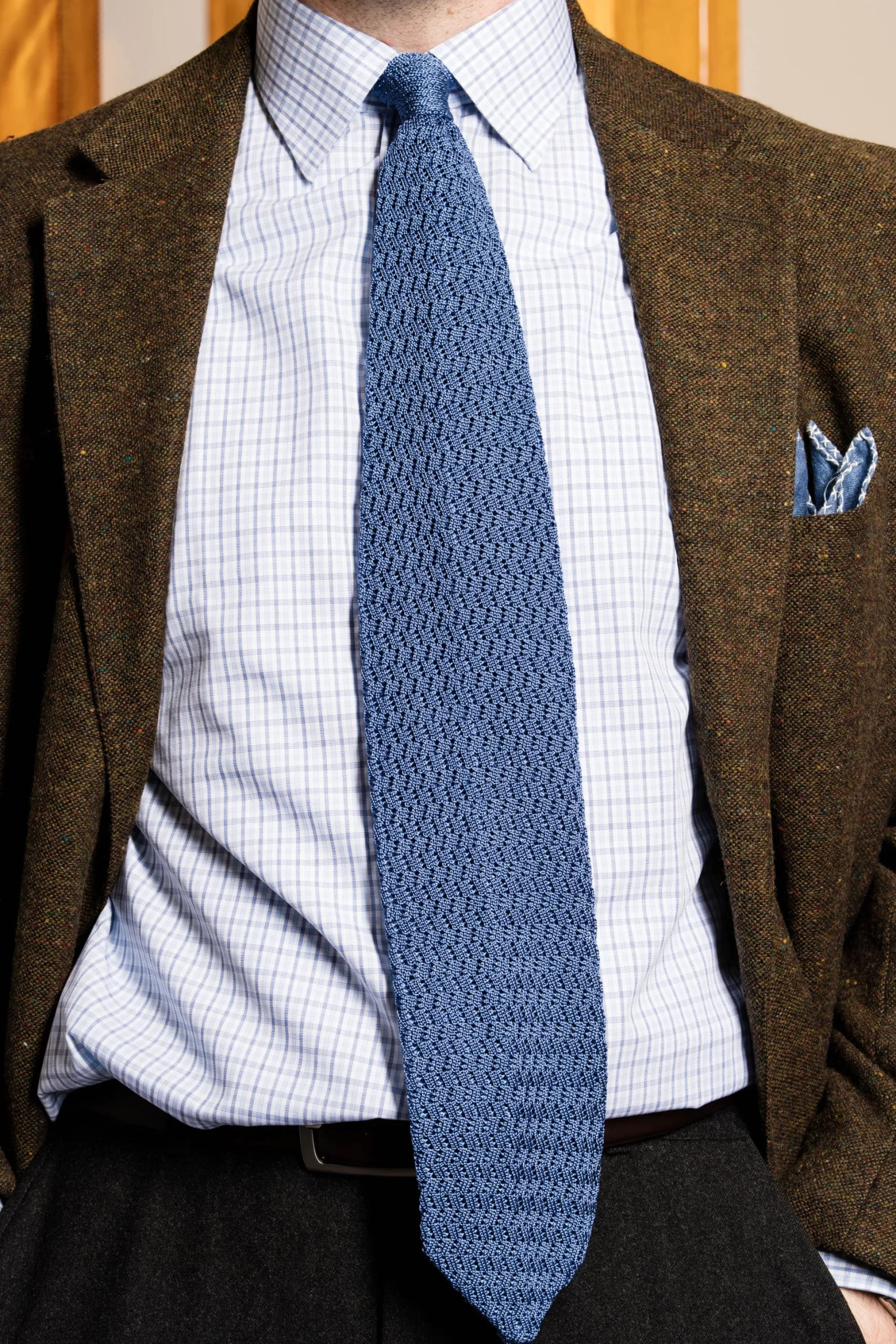 Light Blue Zigzag Silk Knit Tie