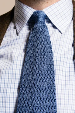 Light Blue Zigzag Silk Knit Tie