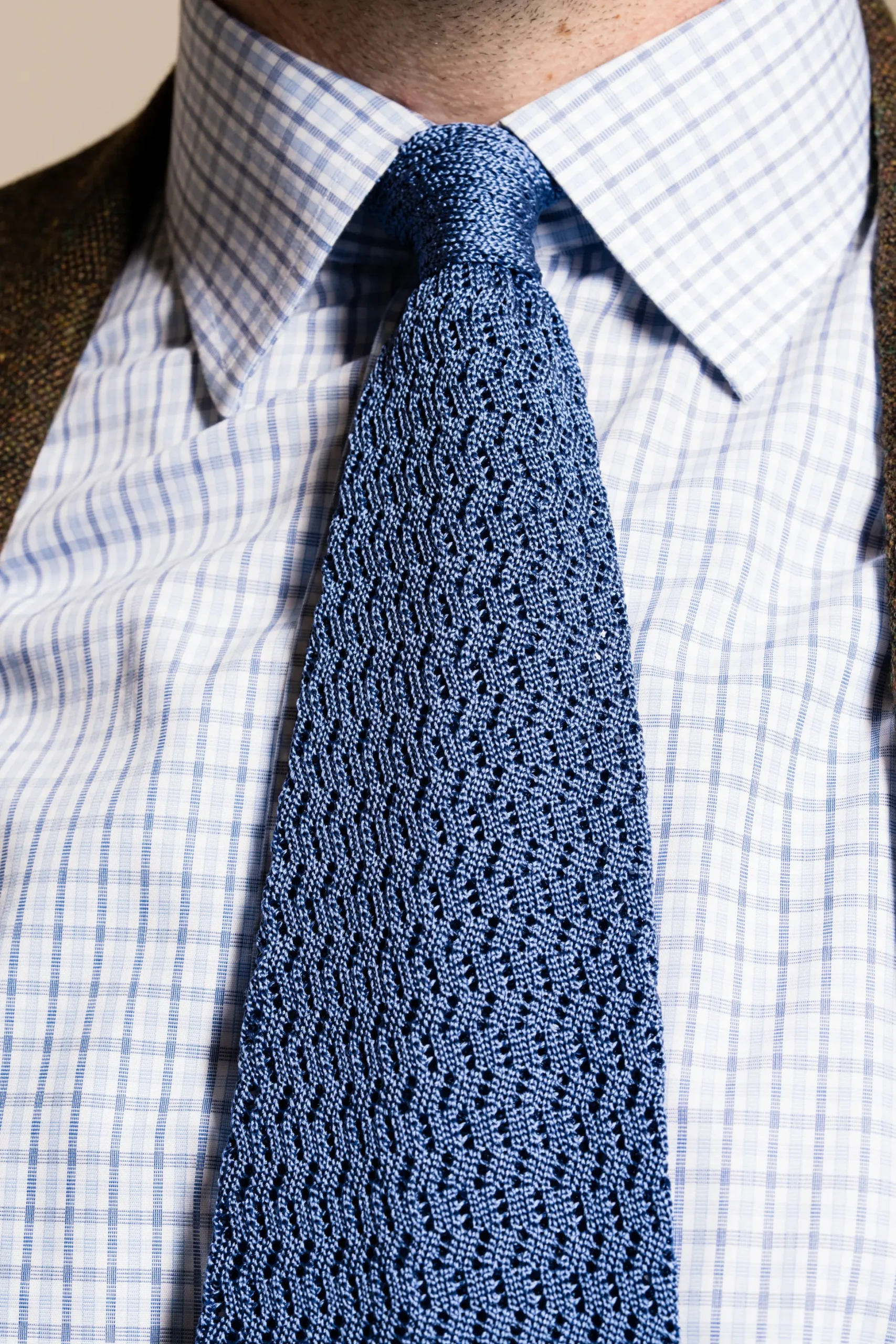 Light Blue Zigzag Silk Knit Tie