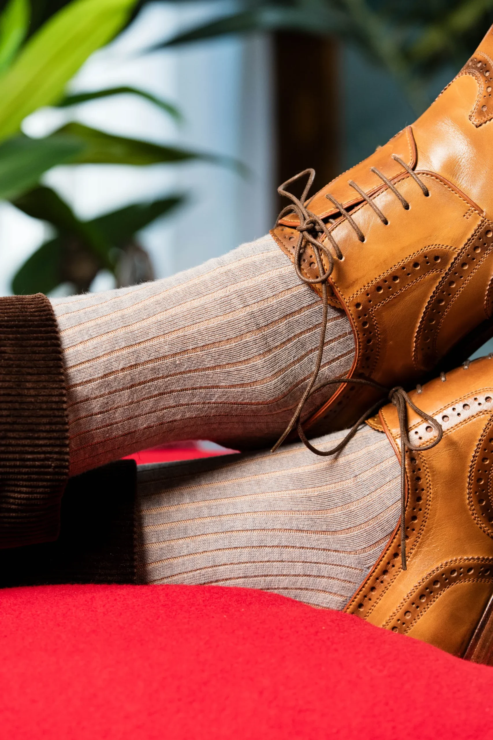 Light Gray & Beige Shadow Stripe Midweight Cotton Socks