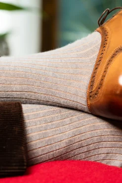 Light Gray & Beige Shadow Stripe Midweight Cotton Socks
